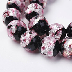 Purple Handmade Silver Foil Glass Beads, Round, Purple, 14mm, Hole: 1mm, about 28pc/strand, 14.6~15.75 inch(37.5~40cm)