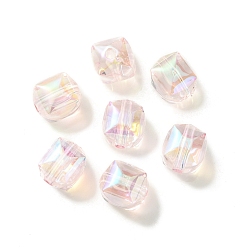 Pink УФ-покрытие радужными переливающимися акриловыми бусинами, четырехугольник, розовые, 11.5x10.5x10 мм, отверстие : 2.5 мм