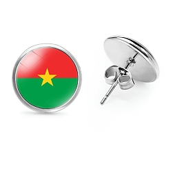 Зеленый Плоские круглые стеклянные серьги-гвоздики на тему национального флага, серьги из платинового сплава, зелёные, 12 мм