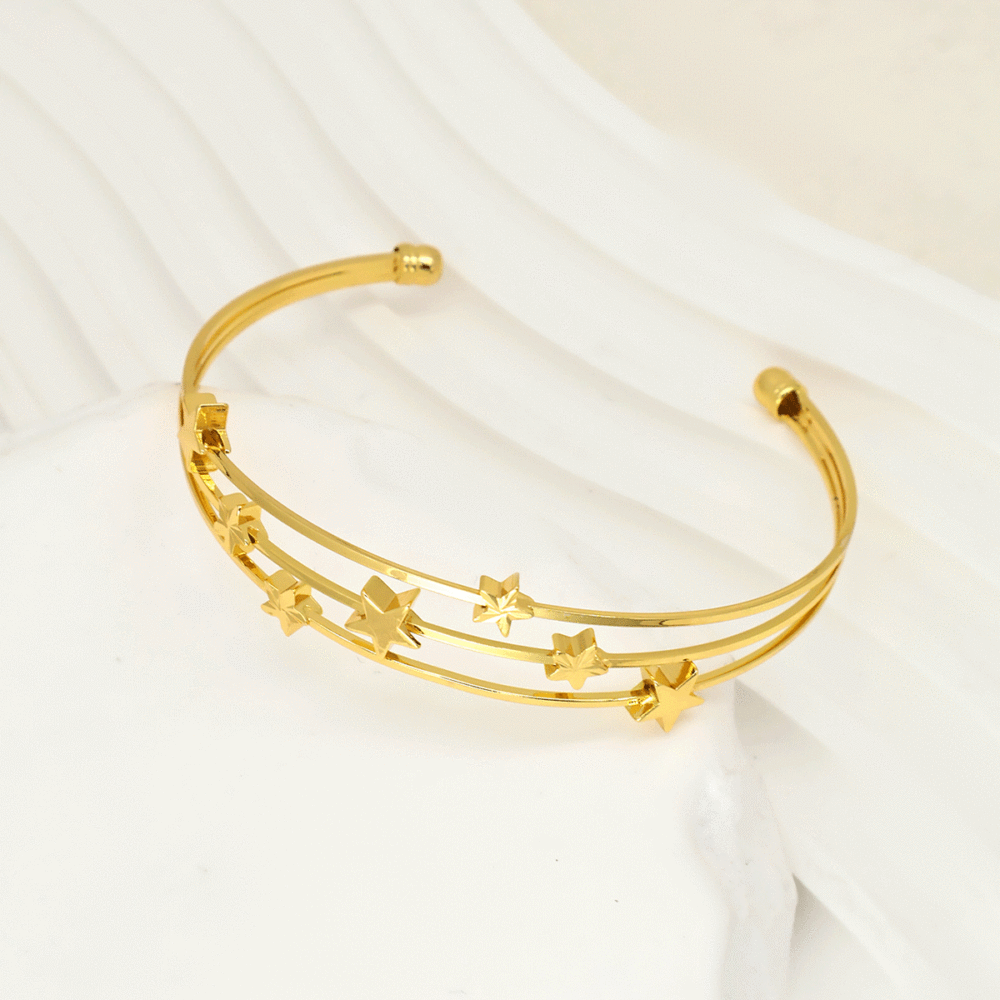 Звезда Регулируемые латунные браслеты-манжеты, браслеты с крутящим моментом для женщин, реальный 18 k позолоченный, звезда, внутренний диаметр: 2-1/8 дюйм (5.5 см) ~ 3-1/8 дюйм (8 см)