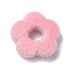 Pink Flocky Resin Beads, Flower, Pink, 14x15x4mm, Hole: 1.4mm