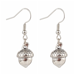 Antique Silver Tibetan Style Alloy Acorn Dangle Earrings, with Iron Earring Hooks, Antique Silver, 34mm, Pin: 0.5mm