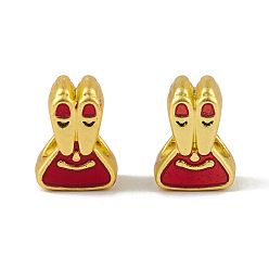 FireBrick Alloy Enamel European Beads, Large Hole Beads, Rabbit, Golden, FireBrick, 14.5x11x7.5mm, Hole: 4mm