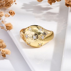 Настоящее золото 18K Кольца-манжеты для пальцев с покрытием из латуни с микропаве из прозрачного кубического циркония для женщин, долговечный, звезда, реальный 18 k позолоченный, 14 мм, регулируемый