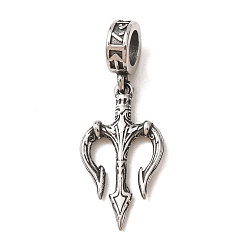 Antique Silver Viking 316 Surgical Stainless Steel European Dangle Charms, Three Fork, Antique Silver, 31mm, Hole: 5mm