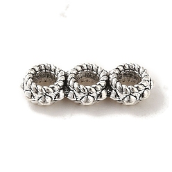 Antique Silver Tibetan Style Alloy Spacer Bars, Cadmium Free & Lead Free, Triple Ring, Antique Silver, 5x13x2.5mm, Hole: 1.8mm
