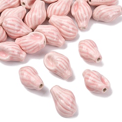 Pink Фарфоровые бусины ручной работы, форма раковины, фантазии античного стекла фарфора, розовые, 22x14.5x12.5 мм, отверстие : 2 мм