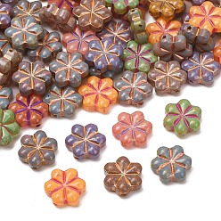 Couleur Mélangete Perles lampwork, perles au chalumeau, faits à la main, fleur, métal doré enlaça, couleur mixte, 13x12x5mm, Trou: 1.1mm