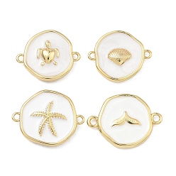 Mixed Shapes Подвески-коннекторы из латуни с эмалью в морском стиле, без свинца и без кадмия, долговечный, стойки покрытие, реальный 18 k позолоченный, белые, разнообразные, 13.5~14x16~18x2~3.5 мм, отверстие : 1.2~1.4 мм