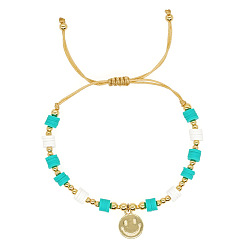 Smiling Face Браслеты с подвесками из латунных круглых бусин, плетеные браслеты из бусин хейши из полиэфирной глины для женщин, со сплавом, улыбающееся лицо