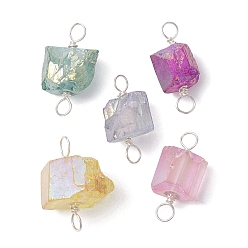 Серебро Гальванические подвески из натурального кварца, Звенья неправильной формы с экологически чистыми петлями из медной проволоки, серебряные, 22.5~23x11~13.5x7~13 мм, отверстие : 4 мм