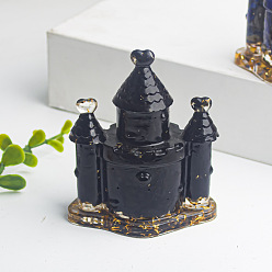 Обсидиан Украшение для замка из смолы, с натуральными кусочками обсидиана внутри статуй для украшения домашнего офиса, 63x44x73 мм