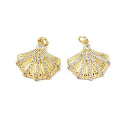 Shell Shape Латунные микро проложить кубического циркония подвески, без кадмия и без свинца, долговечный, стойки покрытие, с целью перехода в кольце, формы раковины, 19x19.5x3 мм, Перейти кольцо: 5x1 мм, внутренний диаметр: 3 мм