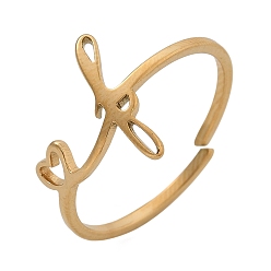 Letter F 304 из нержавеющей стали Манжета кольца для женщин, сердце с буквой a~z, реальный 18 k позолоченный, Буква F, 12 мм, внутренний диаметр: регулируемый.