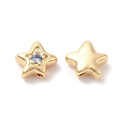Licht Himmel blau Messing Zirkonia Perlen, Cadmiumfrei und Nickel frei und Bleifrei, Stern, echt 18 k vergoldet, Licht Himmel blau, 7x8x4 mm, Bohrung: 1 mm