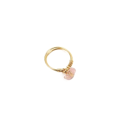 Rosenquarz Ringe aus natürlichen Rosenquarz-Nuggets, Messingschmuck für Damen Herren, golden, Innendurchmesser: 18 mm