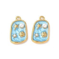 Синий 304 подвески в форме ракушки из нержавеющей стали с эмалированным покрытием, с abs имитационными жемчужными бусинами , ионное покрытие (ip), золотые, синие, 22x13.5x4.5 мм, отверстие : 1.6 мм