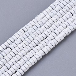 White Spray Painted Non-magnetic Synthetic Hematite Beads Strands, Hexagon, White, 2x1mm, Hole: 0.8mm, about 330~335pcs/strand, 15.75 inch(40cm)