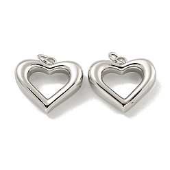 Platinum Brass Pendants, with Jump Rings, Cadmium Free & Lead Free, Long-Lasting Plated, Heart, Platinum, 15x17x5mm, Hole: 3mm