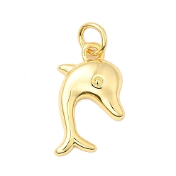 Dolphin Латунные подвески, с целью перехода в кольце, стойки покрытие, долговечный, без свинца и без кадмия, реальный 18 k позолоченный, дельфин, 17x12x3 мм, отверстие : 3.5 мм