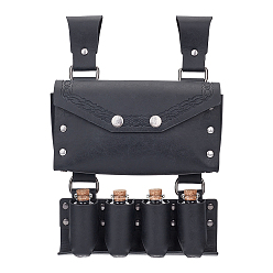 Черный Сумка на пояс из искусственной кожи с 4 пробковыми стеклянными бутылками, боковая сумка-подвеска для ролевых игр на Хэллоуин, чёрные, 265x175x57 мм