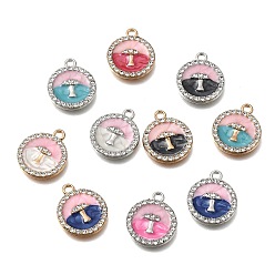 Платина Rhinestone сплава эмали подвески, плоская круглая форма с грибовидными подвесками, платина, 18x15x2 мм, отверстие : 1.5 мм