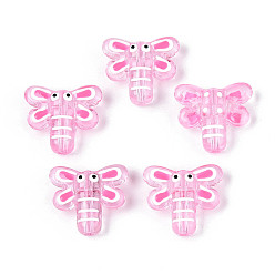 Темно-Розовый Эмалевые бусины ручной работы в технике лэмпворк, стрекоза, темно-розовыми, 17.2x19.2x8 мм, отверстие : 1.6 мм