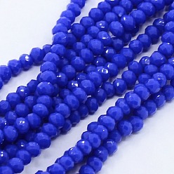 Dark Blue Opaque Solid Color Crystal Glass Faceted Rondelle Beads Strands, Dark Blue, 3.5x2.5~3mm, Hole: 1mm, about 120pcs/strand, 14 inch