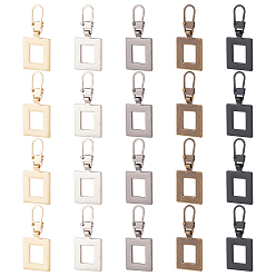 Mixed Color 20Pcs 5 Colors Alloy Zipper Puller, Zip Pull Tab Replacement, Garment and Bag Accessories, Square, Mixed Color, 4.2x1.95x0.4cm, Hole: 9.8x6.5mm, 4pcs/color