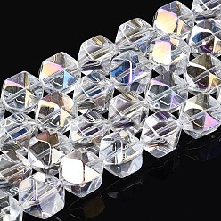 Прозрачный Стеклянные бусины с гальваническим покрытием , многоугольник, граненые, с половиным покрытием, прозрачные, 11~12x10.5~11x9 мм, отверстие : 0.9~1 мм, около 59~60 шт / нитка, 26.38~26.77'' (67~68 см)