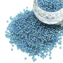 Темный Голубой 12/0 круглый стеклянный бисер класса А, прозрачный матовый стиль, с покрытием AB цвета, темные голубые, 2x1.5 мм, отверстие : 0.8 мм, около 30000 шт / упаковка