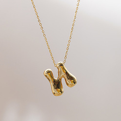 Letter N Brass Chunky Initial Pendant Necklaces, with Stainless Steel Lobster Claw Clasps, Real 14K Gold Plated, Letter N, 17.72~18.90 inch(45~48cm)