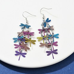 Сине-фиолетовый 430 серьги-подвески в виде стрекоз из нержавеющей стали, с железными крюками серьги, платина, синий фиолетовый, 75 мм