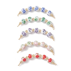 (52) Непрозрачная лаванда 5 шт. 5 цвета цветочные напечатанные фарфоровые круглые бусины соединительные подвески, с 304 петлями из нержавеющей стали, золотые, разноцветные, 70~80x10.5 мм, отверстие : 3 мм, 1 шт / цвет