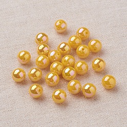Gold Eco-Friendly Poly Styrene Acrylic Beads, AB Color Plated, Round, Gold, 10mm, Hole: 2mm, about 980pcs/500g