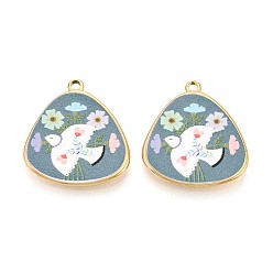 Кадет Синий Печатный стиль 304 треугольник из нержавеющей стали с подвесками в виде голубей, ионное покрытие (ip), реальный 18 k позолоченный, кадетский синий, 29.5x26.5x2.5 мм, отверстие : 2.3x2 мм