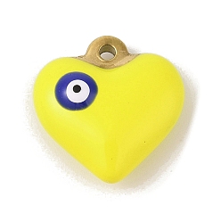 Желтый 304 нержавеющей стальной эмали подвески, золотые, сердце с оберегом от сглаза, желтые, 17x17x6.5 мм, отверстие : 1.8 мм