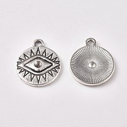 Antique Silver Alloy Pendants Rhinestone Setting, Flat Round with Eyes, Antique Silver, Fit for 2.5mm Rhinestone, 19x16x2mm, Hole: 2mm