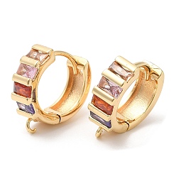 Real 18K Gold Plated Brass with Glass Hoop Earring Findings, Rings, Real 18K Gold Plated, 18 Gauge, 17x16.5x5.5mm, Hole: 1.2mm, Pin: 1mm