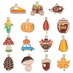 (52) Непрозрачная лаванда 15 шт. 15 стили, подвески с эмалью из сплава на день благодарения, разнообразные, разноцветные, 13~23x12.5~20x1.5 мм, отверстие : 1.6~1.8 мм, 1 шт / стиль