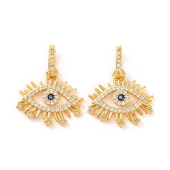 Настоящее золото 18K Латунные микро проложить кубического циркония подвески, глаз, синие, реальный 18 k позолоченный, 25x20.5x2.6 мм, отверстие : 6.2x3.2 мм