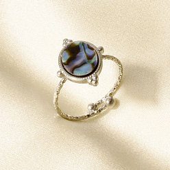 Нержавеющая Сталь Цвет 304 Открытые кольца-манжеты из нержавеющей стали с натуральными ракушками для женщин, круглые, цвет нержавеющей стали, 16 мм, внутренний диаметр: 17 мм