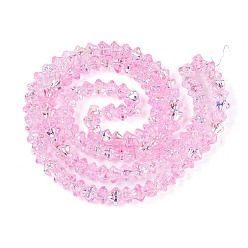 Бледно-Розовый Стеклянные бусины с гальваническим покрытием , цветок, жемчужные, с половиным покрытием, розовый жемчуг, 6~6.5x8x8 мм, отверстие : 0.7~0.9 мм, около 121~123 шт / нитка, 25.98~26.57'' (66~67.5 см)