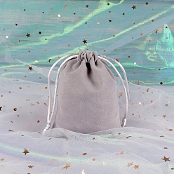 Светло-серый Бархатные мешки на шнуровке, прямоугольные подарочные мешочки из органзы для ювелирных изделий, светло-серый, 9x7 см