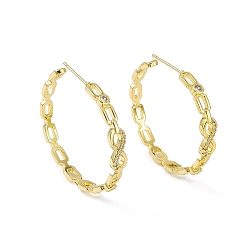Real 18K Gold Plated Clear Cubic Zirconia Infinity Stud Earrings, Rack Plating Brass Half Hoop Earrings for Women, Cadmium Free & Lead Free, Real 18K Gold Plated, 37x40x4~5.5mm, Pin: 0.8mm
