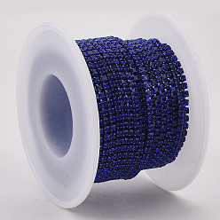 Sapphire Electrophoresis Iron Rhinestone Strass Chains, Rhinestone Cup Chains, with Spool, Sapphire, SS6.5, 2~2.1mm, about 10yards/roll