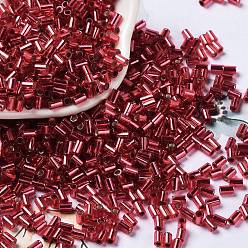 Indian Red Baking Paint Glass Round Bugle Beads, Silver Lined, Tube, Indian Red, 3.5~3.8x2~2.5mm, Hole: 1.2mm