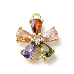 Разноцветный Подвески-коннекторы из латунного стекла с паве, без кадмия, без никеля и без свинца, реальный 18 k позолоченный, красочный, 13.5x12x4 мм, отверстия : 1.4 mm и 1.2 мм