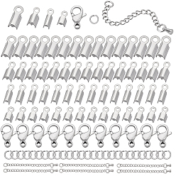 Stainless Steel Color DIY Jewelry Making Findings Kits, Including 304 Stainless Steel Folding Crimp Ends & Folding Crimp Ends & Lobster Claw Clasps & Jump Rings & Chain Extender, Stainless Steel Color, 6x3x2.5mm, Hole: 1mm
