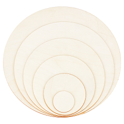 Moccasin Wooden Blank Plates Set, Flat Round, Moccasin, 5~30x0.25cm, 6pcs/set